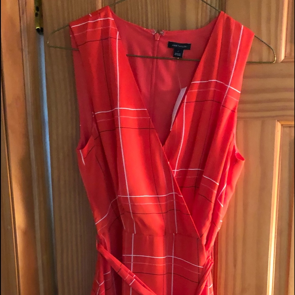 Ann Taylor Dress flash orange plaid belted flare dress